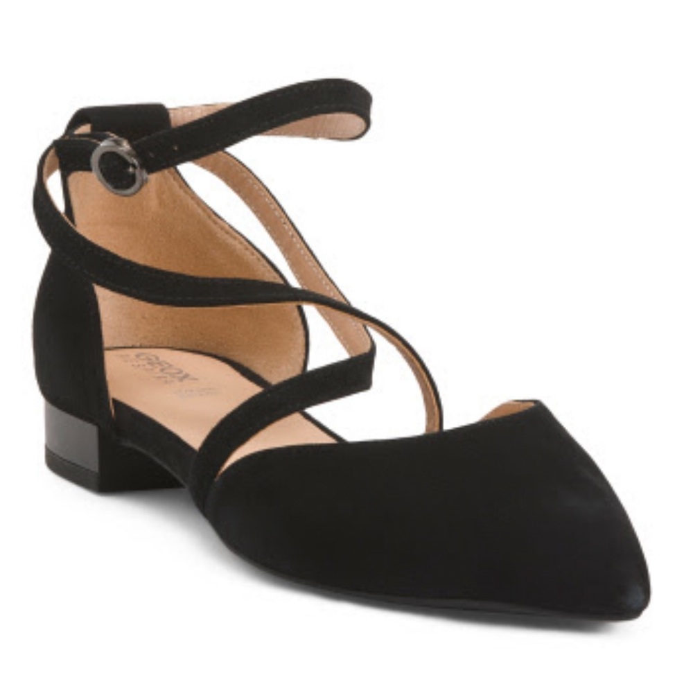 Geox Suede Pointy Toe Block Ballerina Shoes
